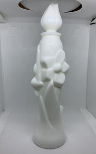 Vintage Avon Milk Glass Floral Bud Vase Lemon Velvet Bath Foam Decanter Bottle