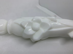 Vintage Avon Milk Glass Floral Bud Vase Lemon Velvet Bath Foam Decanter Bottle