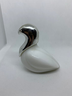 Vintage Avon Milk Glass Cologne Silver Swan Decanter Bottle