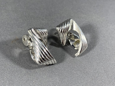 Vintage Monet Silver Art-Deco Clip-On Earrings