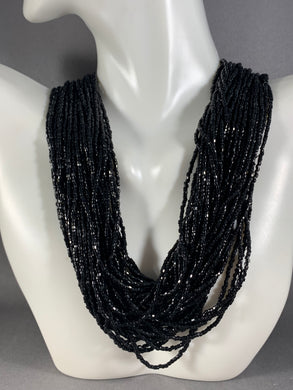 Vintage Necklace 34-Strand Multi Black Seed Beads 15 Inch