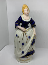 Load image into Gallery viewer, Porcelain Figurine Colonial Woman Blue Dress Morirama Occupied Japan