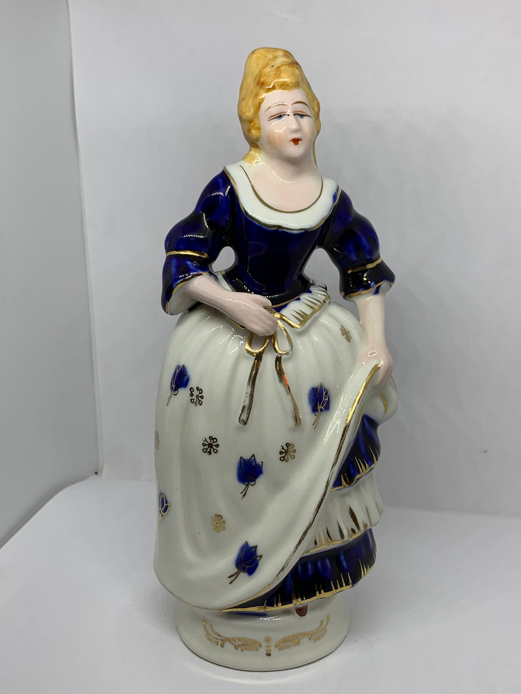 Porcelain Figurine Colonial Woman Blue Dress Morirama Occupied Japan