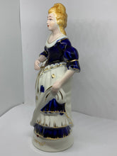 Load image into Gallery viewer, Porcelain Figurine Colonial Woman Blue Dress Morirama Occupied Japan