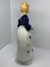 Load image into Gallery viewer, Porcelain Figurine Colonial Woman Blue Dress Morirama Occupied Japan