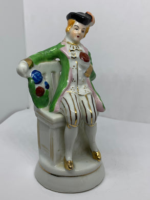 Porcelain Figurine Colonial Gentleman Seated Flowers Green Coat Occupied Japan