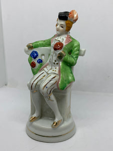 Porcelain Figurine Gentleman Seated Flowers Green Coat Occupied Japan