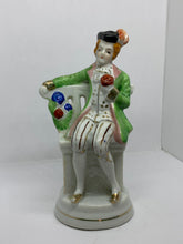 Load image into Gallery viewer, Porcelain Figurine Gentleman Seated Flowers Green Coat Occupied Japan