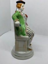 Load image into Gallery viewer, Porcelain Figurine Gentleman Seated Flowers Green Coat Occupied Japan