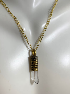 Tibetan Necklace Himalayan Crystal Pendant Repousse Brass Jewelry 16 Inch