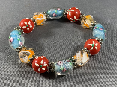 Fancy Glass Beads Bracelet Elastic 7 Inch
