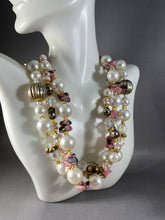 Load image into Gallery viewer, Vintage Necklace 3-Strand White Gold Tone Pink Beads 20 Inch