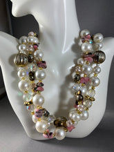 Load image into Gallery viewer, Vintage Necklace 3-Strand White Gold Tone Pink Beads 20 Inch
