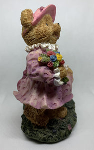 Decorative Bear Votive Candle Holder Figure Pink Dress Bouquet Flowers