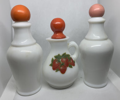 3 Vintage Avon Milk Glass Empty Decanter Bottles