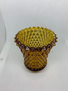 4 Homco Vintage Diamond Cut Amber Glass Votive Candle Peg Holders