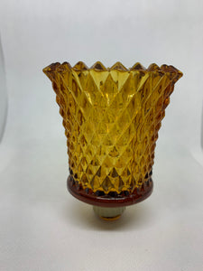 4 Homco Vintage Diamond Cut Amber Glass Votive Candle Peg Holders