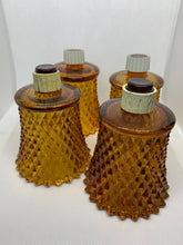 Load image into Gallery viewer, 4 Homco Vintage Diamond Cut Amber Glass Votive Candle Peg Holders