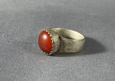 Tibetan Ring Old Carnelian Inlay Silver Metal Jewelry Size 8.5