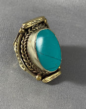 Load image into Gallery viewer, Tibetan Ring Turquoise Inlay Silver Metal Repousse Jewelry Size 9