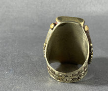 Load image into Gallery viewer, Tibetan Ring Turquoise Inlay Silver Metal Repousse Jewelry Size 9