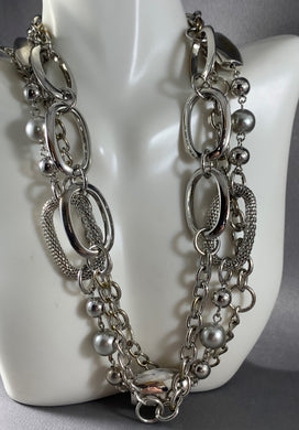 PD Vintage Necklace Premier Designs 3-Strand Silver Tone Metal 19 Inch