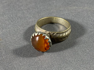 Tibetan Ring Old Carnelian Inlay Silver Metal Jewelry Size 7