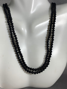 Vintage Necklace Black Round Glass Beads 35 Inch