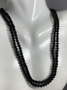 Vintage Necklace Black Round Glass Beads 35 Inch