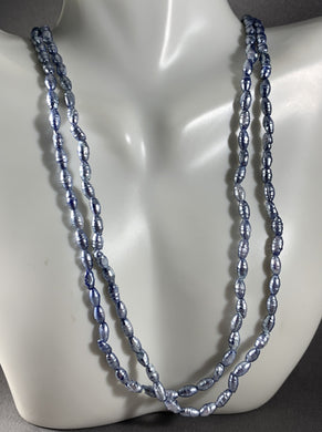Vintage Necklace Blue Metallic Finish Pearl Beads 34 Inch