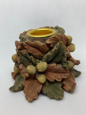 Decorative Votive Candlestick Holder Hand Painted Acorns and Leaves
