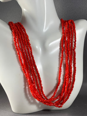 Vintage Necklace 6-strand Red Glass Beads 36 Inch