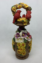 Load image into Gallery viewer, Floral Figurine Red Cardinal Bushel Flowers in a Barrel Statue