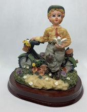 Load image into Gallery viewer, Vintage Figurine Boy Holding White Dove with Bicycle