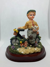 Load image into Gallery viewer, Vintage Figurine Boy Holding White Dove with Bicycle