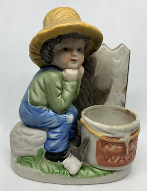 1980 Luvkins Porcelain Candle Holder Jasco Taiwan Votive Tom Sawyer MWC