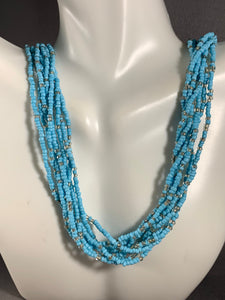 Vintage 8-strand Blue Seed Bead Necklace 26 Inch