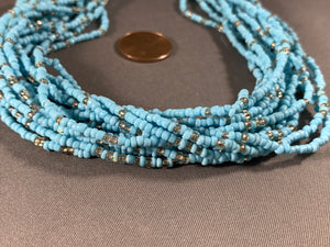 Vintage 8-strand Blue Seed Bead Necklace 26 Inch