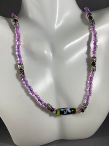 Vintage Necklace Purple Heart Glass Beads 16 Inch