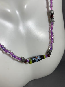 Vintage Necklace Purple Heart Glass Beads 16 Inch