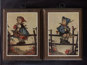 2 Hummel Figure Pictures Wooden Wall Plaques Vintage Collectible