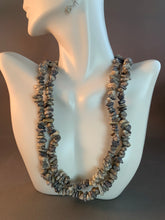 Load image into Gallery viewer, Vintage Stone Beads Necklace 34 Inch Gray and White with Slight Violet Tint