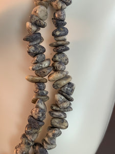 Vintage Stone Beads Necklace 34 Inch Gray and White with Slight Violet Tint