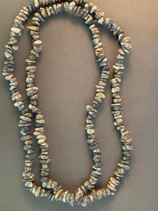 Vintage Stone Beads Necklace 34 Inch Gray and White with Slight Violet Tint