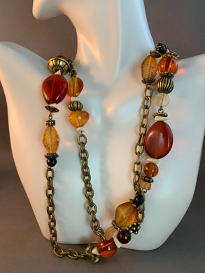Vintage Amber Color Translucent Beads Necklace 60 Inch