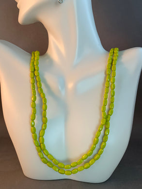 Vintage Green Glass Beads Necklace 58 Inch