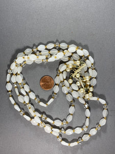 Vintage 4-Strand White Glass Beads Necklace 15-17 Inch