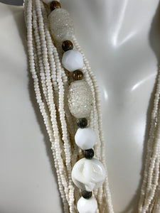 Vintage 21-Strand White Glass Seed Beads Necklace 14 Inch