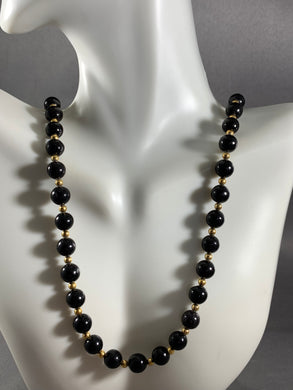 Vintage Round Black & Gold Tone Necklace 24 Inch