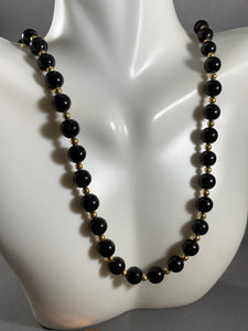 Vintage Round Black & Gold Tone Necklace 24 Inch